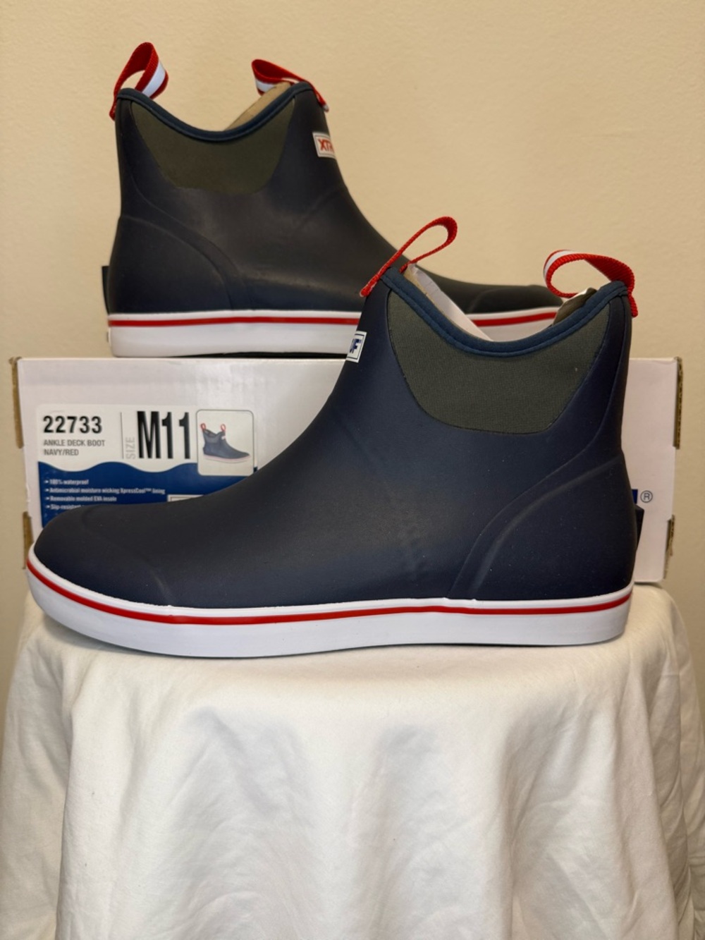 Men's Navy Rain Ankle Boots with Red Trim